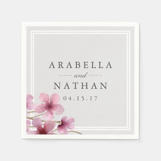 Waterverf Cherry Blossom Wedding Servetten (Voorkant)