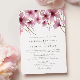 Waterverf Cherry Blossom Wedding Uitnodiging