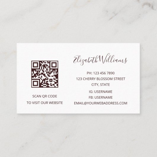 Waterverf Cherry Blossom White | Qr-code Visitekaartje (Achterkant)