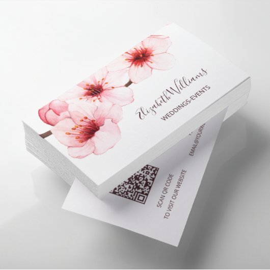 Waterverf Cherry Blossom White | Qr-code Visitekaartje
