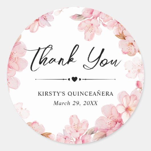 Waterverf Cherry Blossom Wreath Quinceanera Ronde Sticker (Voorkant)