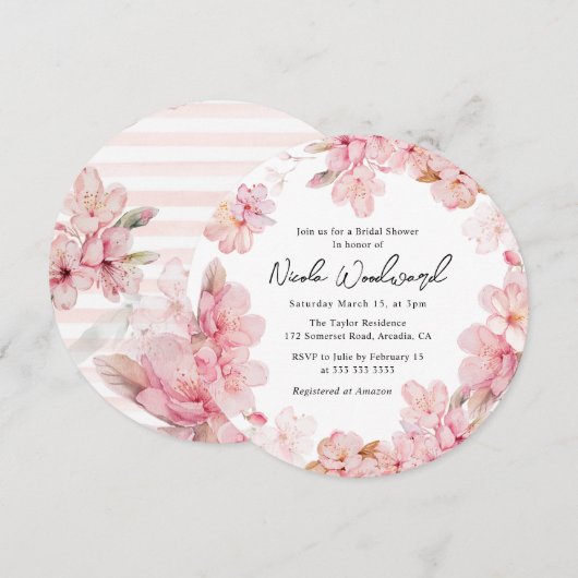 Waterverf Cherry Blossom Wreath Vrijgezellenfeest Kaart (Voorkant / Achterkant)