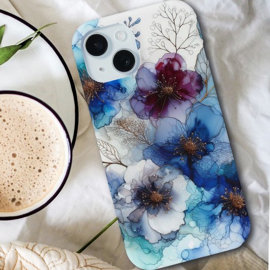 Waterverf Cherry Blossoms Blauw en Paars Case-Mate iPhone Case