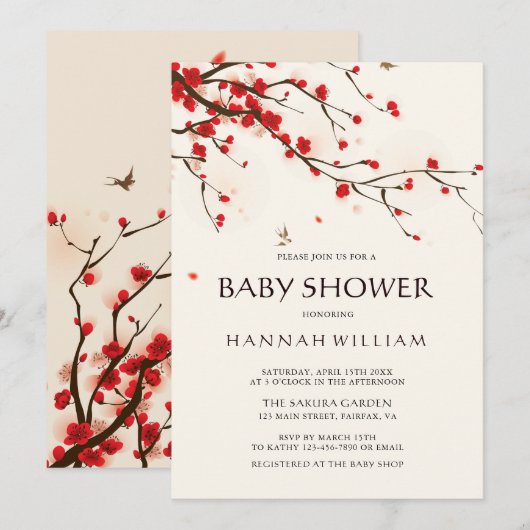 Waterverf Cherry Blossoms Floral Baby shower Kaart (Voorkant / Achterkant)