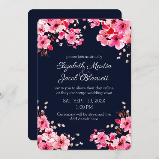 Waterverf Cherry Blossoms Virtual Wedding Kaart (Voorkant / Achterkant)