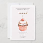 Waterverf Cherry Cupcake Baby shower Uitnodiging (Voorkant)