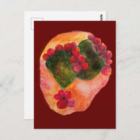 Waterverf Cherry en Green pars Cactus Briefkaart (Voorkant / Achterkant)