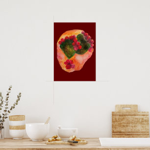 Waterverf Cherry en Green pars Cactus Poster