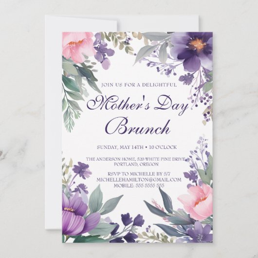 Waterverf Cherry Flowers Moederdag Brunch Kaart (Voorkant)