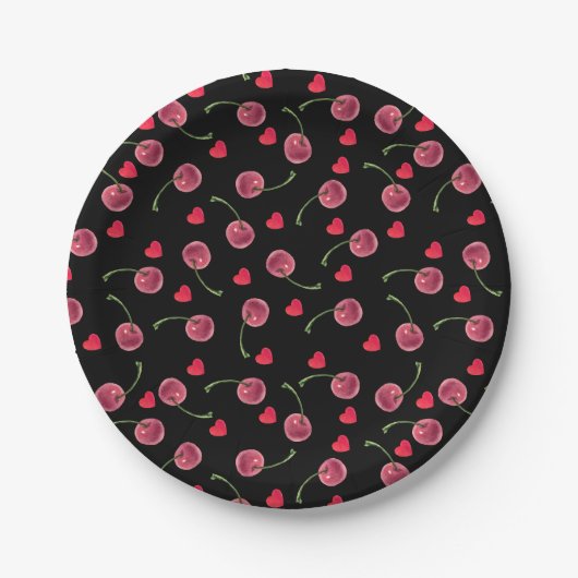 Waterverf Cherry Heart Papieren Bordje (Voorkant)