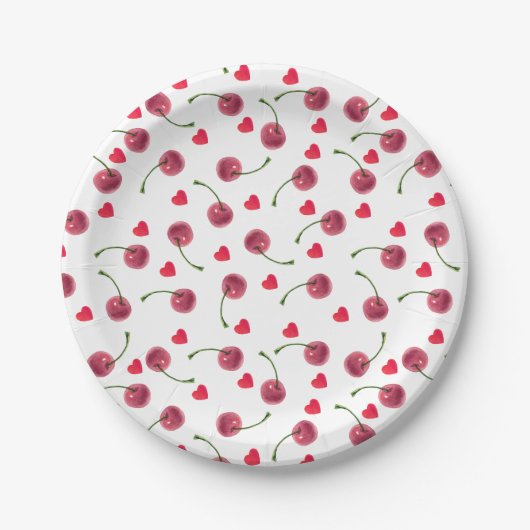 Waterverf Cherry Heart Papieren Bordje (Voorkant)