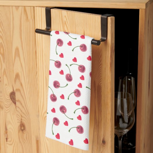 Waterverf Cherry Heart Theedoek (Derde Gevouwen)
