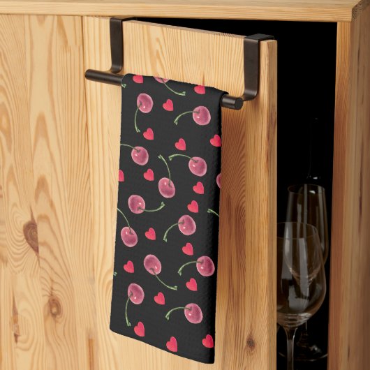 Waterverf Cherry Heart Theedoek (Derde Gevouwen)
