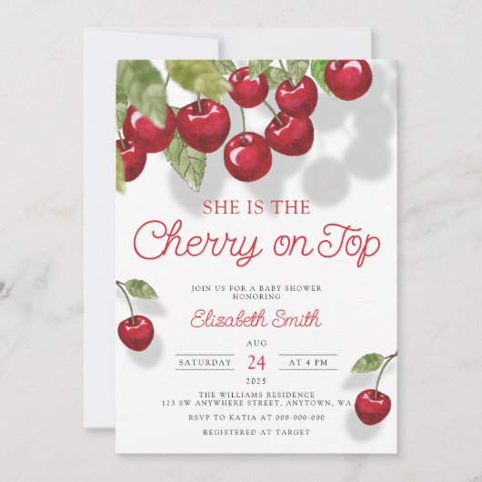 Waterverf Cherry op uitnodiging van Top Baby (Voorkant)