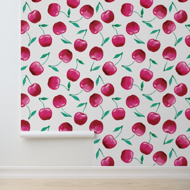Waterverf Cherry Pattern Behang (Applicatie)
