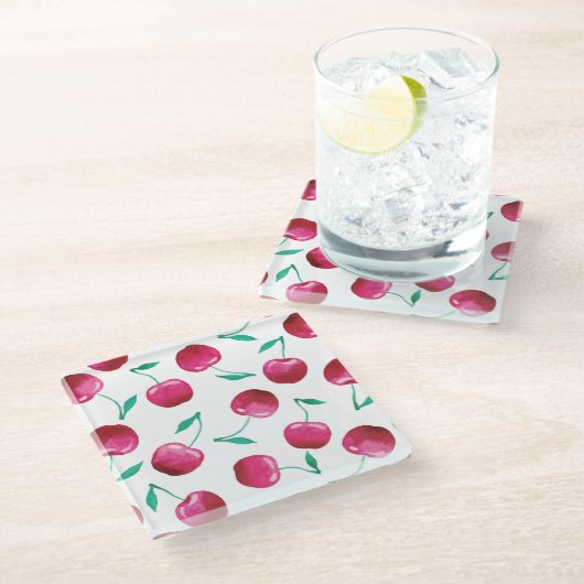 Waterverf Cherry Pattern Glazen Onderzetter (Schuin)