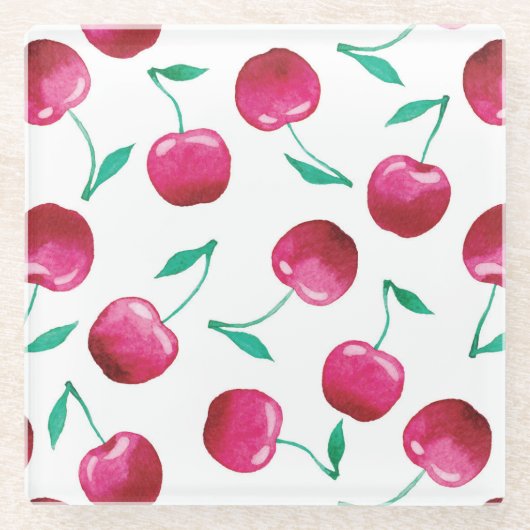 Waterverf Cherry Pattern Glazen Onderzetter (Voorkant)