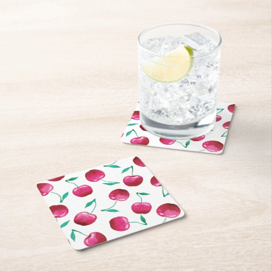 Waterverf Cherry Pattern Kartonnen Onderzetters (Insitu)