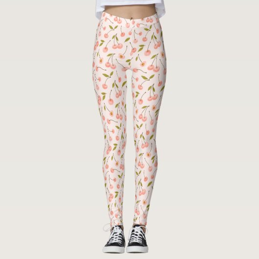 Waterverf Cherry Pattern Leggings (Voorkant)