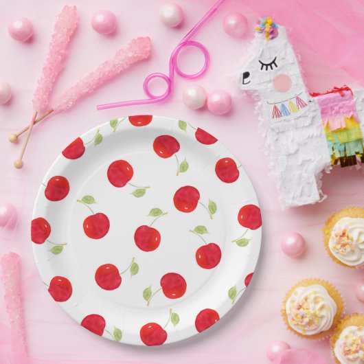 Waterverf Cherry Pattern Papieren Bordje (Feest)