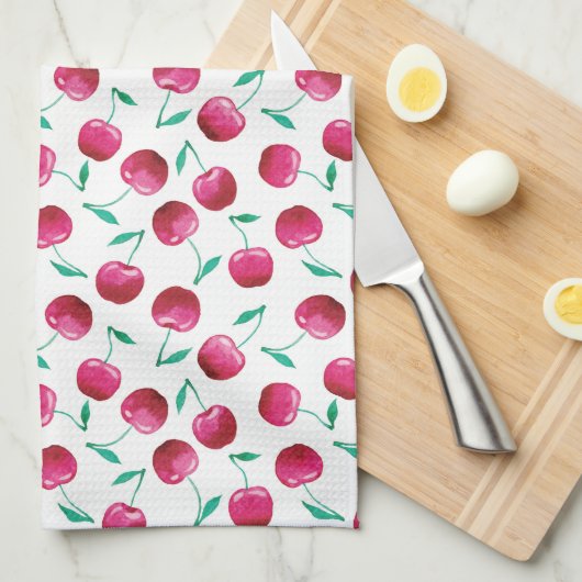 Waterverf Cherry Pattern Theedoek (Quarter Fold)