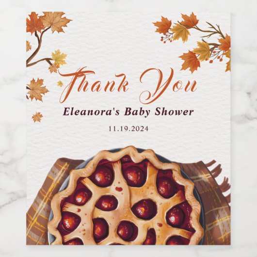 Waterverf Cherry Pie Baby shower Bedankt Wijn Etiket (Enkel label)