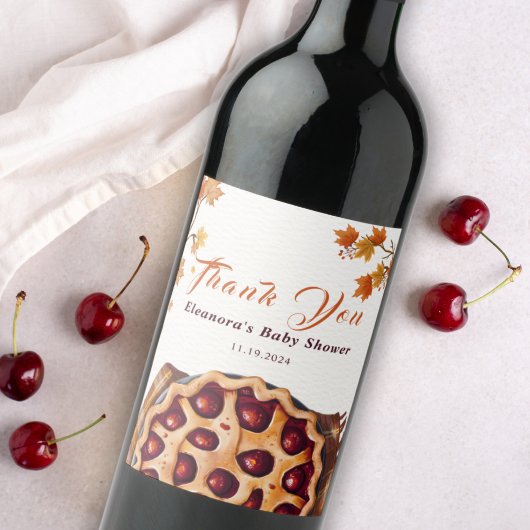 Waterverf Cherry Pie Baby shower Bedankt Wijn Etiket
