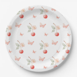 Waterverf Cherry Pink Butterfly Girl Baby shower Papieren Bordje