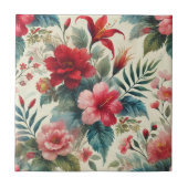  Waterverf Cherry Red Pink Green Floral Tegeltje (Voorkant)