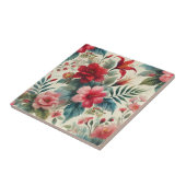  Waterverf Cherry Red Pink Green Floral Tegeltje (Zijkant)