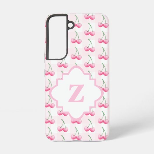 Waterverf Cherry Schattige Pink Gingham Pattern Samsung Galaxy Hoesje (Achterkant)