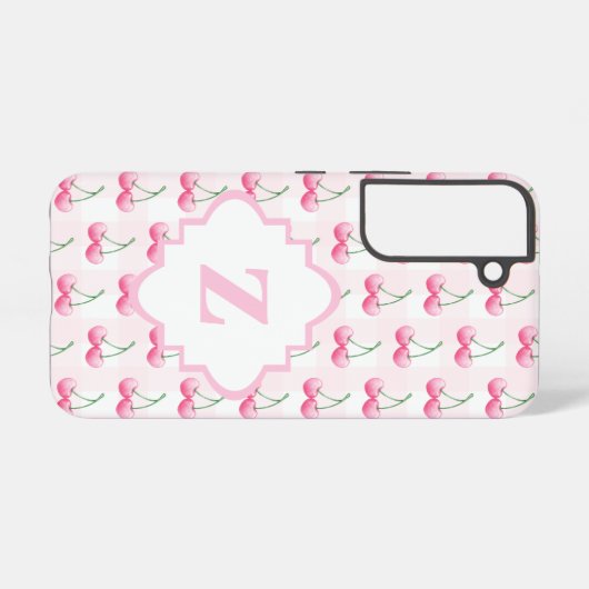Waterverf Cherry Schattige Pink Gingham Pattern Samsung Galaxy Hoesje (Achterkant horizontaal)