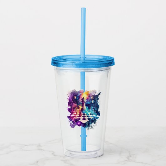 Waterverf Chess Piece Board Acryl Drinkbeker (Voorkant)