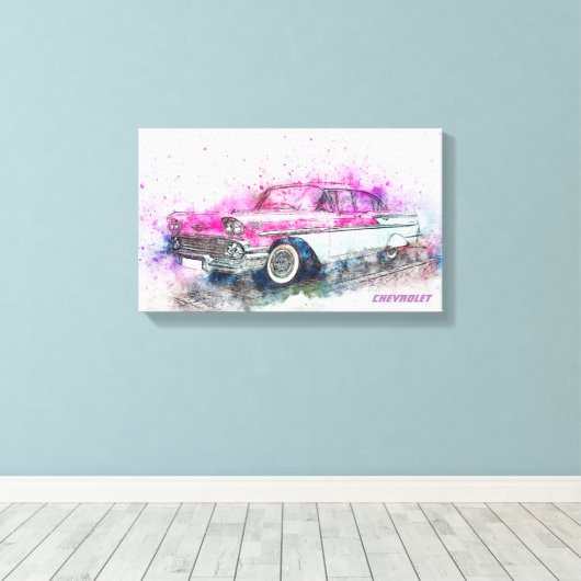Waterverf Chevrolet Vintage Canvas Afdruk (Insitu (Houten vloer))