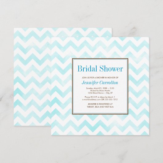 Waterverf Chevron Bridal Shower (blauw) Kaart (Voorkant / Achterkant)