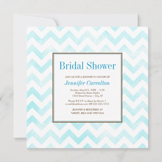 Waterverf Chevron Bridal Shower (blauw) Kaart (Voorkant)