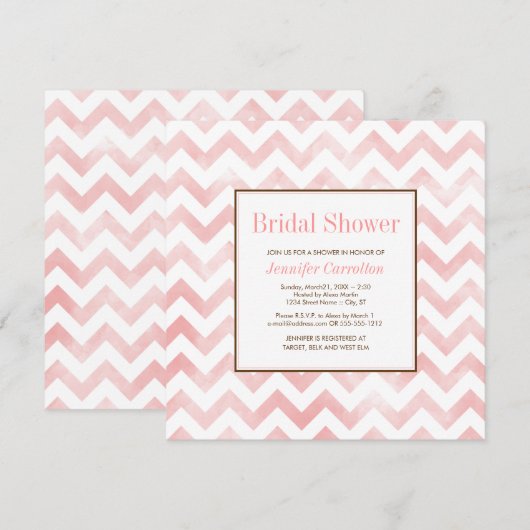 Waterverf Chevron Bridal Shower Invitation (roze) Kaart (Voorkant / Achterkant)