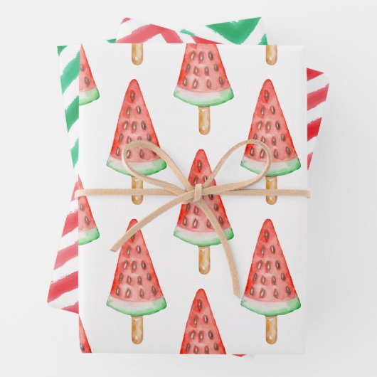 Waterverf Chevron Watermelon Popsicle Inpakpapier Vel (In situ)