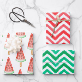 Waterverf Chevron Watermelon Popsicle Inpakpapier Vel