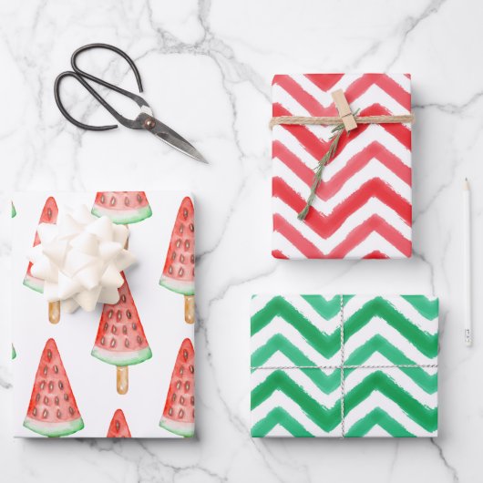 Waterverf Chevron Watermelon Popsicle Inpakpapier Vel (Voorkant)