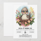 Waterverf Chic Bird Birthday Kaart (Voorkant / Achterkant)