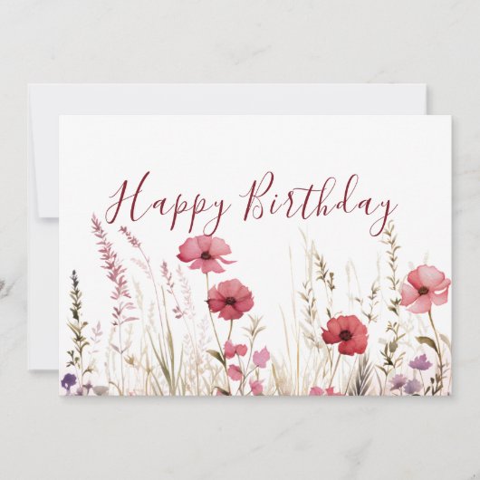Waterverf Chic Boho Wildflower Happy Birthday Kaart (Voorkant)