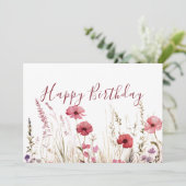 Waterverf Chic Boho Wildflower Happy Birthday Kaart (Staand voorkant)
