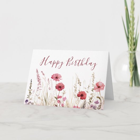 Waterverf Chic Boho Wildflower Happy Birthday Kaart (Voorkant)