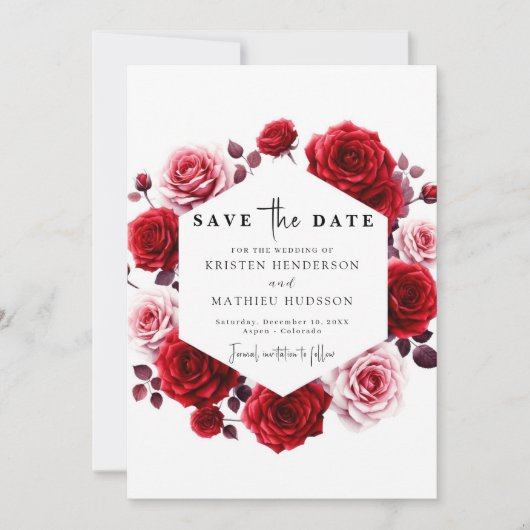 Waterverf Chic Crimson Red Wedding Save The Date (Voorkant)