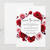 Waterverf Chic Crimson Red Wedding Save The Date (Voorkant / Achterkant)