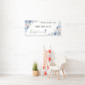 Waterverf Chic Dusty Blue Floral Baby Boy Doop Spandoek (Insitu)