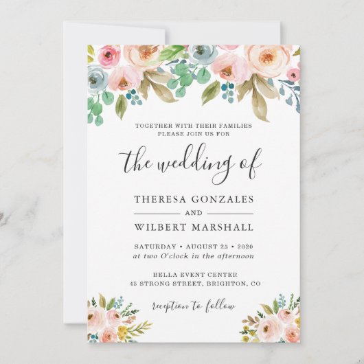 Waterverf Chic Floral Foto Weddenschap Kaart (Voorkant)