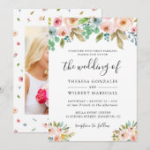 Waterverf Chic Floral Foto Weddenschap Kaart (Voorkant / Achterkant)