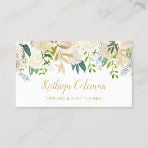 Waterverf Chic Floral Gold Wedding Event Planner Visitekaartje